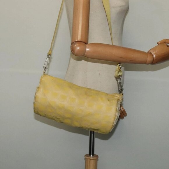 CHANEL New Travel Shoulder Bag Nylon Yellow Silver CC Auth - Picture 1 of 15